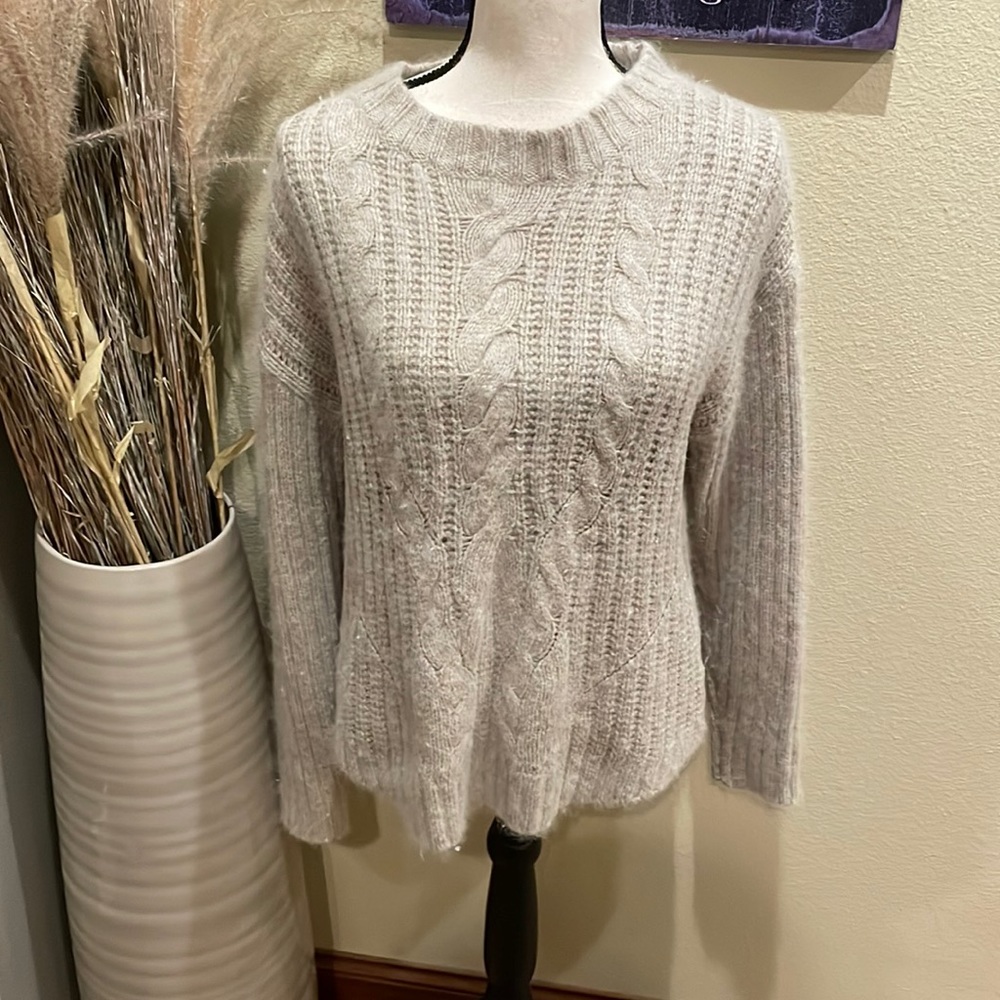 Trina Turk Angora Cable Knit Sweater Grey Size L